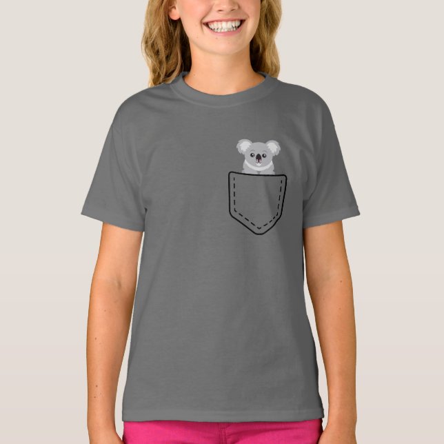 Cute Koala Bear In Pocket T-Shirt (Front)