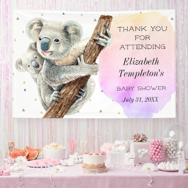 Cute Koala Bear It's a Girl Pink Baby Shower Banner (Party)