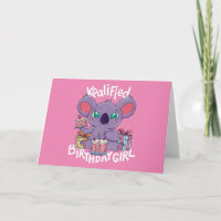 Cute Koala Bear Koalified Birthday Girl Pink