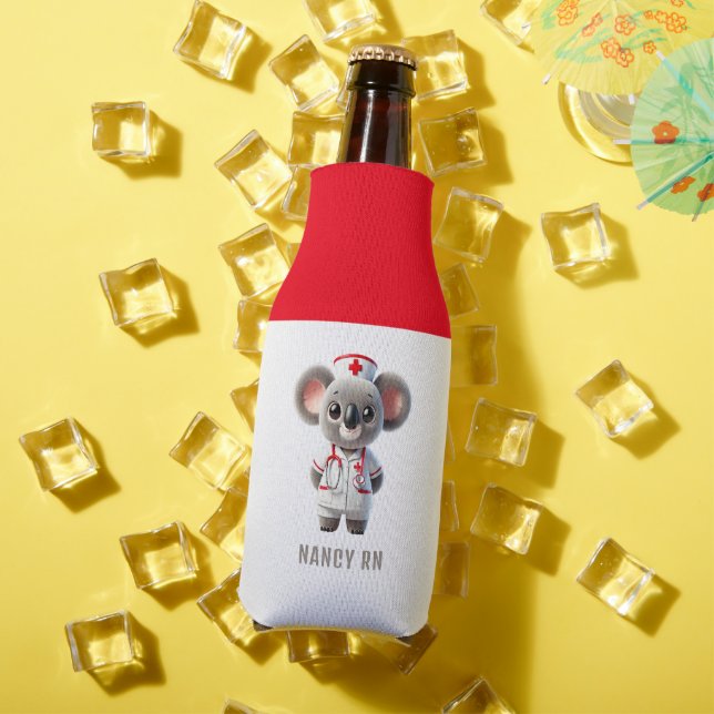Cute Koala Bear Nurse with Red Stethoscope Bottle Cooler (In Situ Summer)
