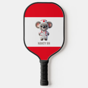 Cute Koala Bear Nurse with Red Stethoscope Pickleball Paddle