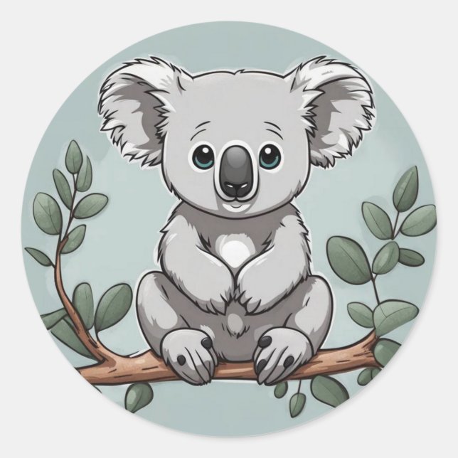 Cute koala bear on teal classic round sticker (Front)