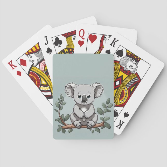 Cute koala bear on teal playing cards (Back)