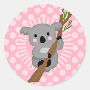 Cute Koala Bear - Pink Grey Girl Classic Round Sticker