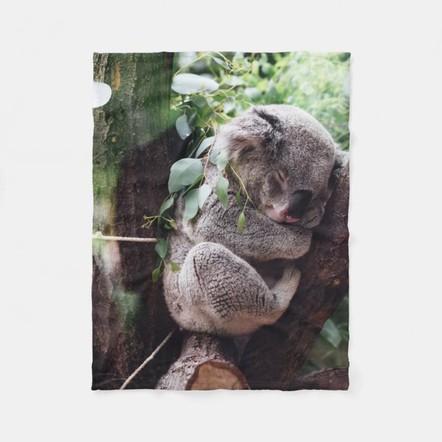 Cute Koala Bear relaxing in a Tree Fleece Blanket (Front)