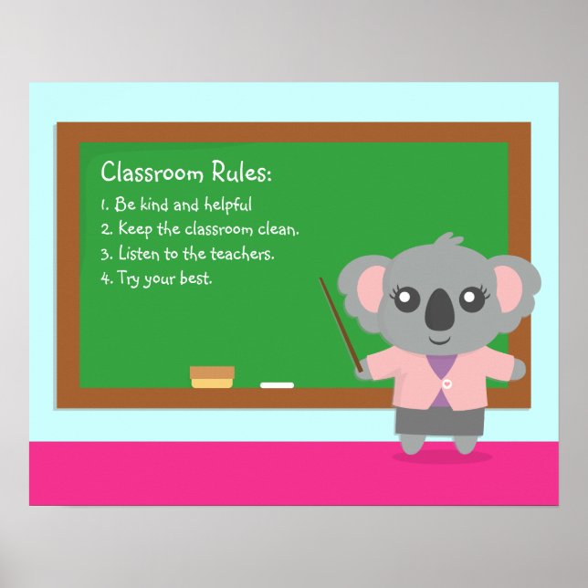 Cute Koala Bear Teacher Classroom Rules Poster (Front)