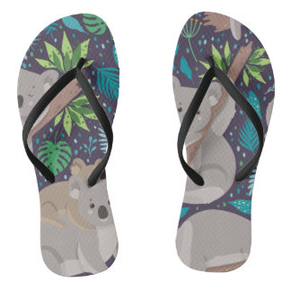 Cute Koala Bear Tropical Leaves Jandals
