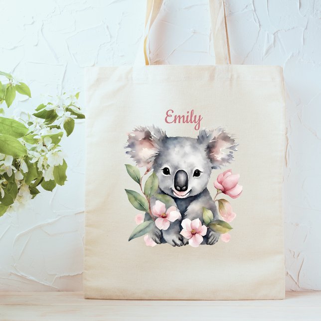 Cute Koala Bear Watercolor Name Tote Bag (Creator Uploaded)