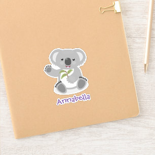 Cute koala bear with leaves cartoon illustration