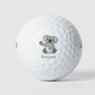Cute koala bear with leaves cartoon illustration golf balls