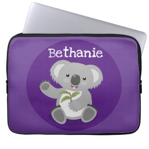 Cute koala bear with leaves cartoon illustration laptop sleeve