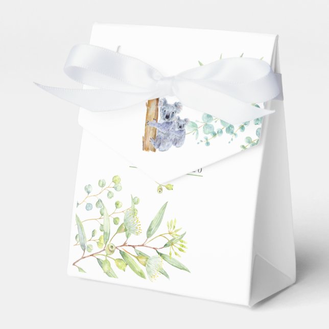Cute Koala Bears Eucalyptus Leaves Baby Shower Favour Box (Front Side)