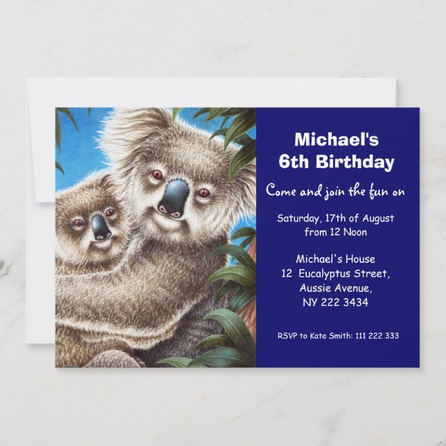 Cute Koala Birthday Party Invitation (Front)