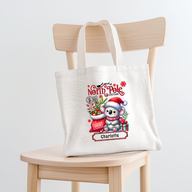 Cute Koala Chirstmas Personalised Name Tote Bag (Creator Uploaded)