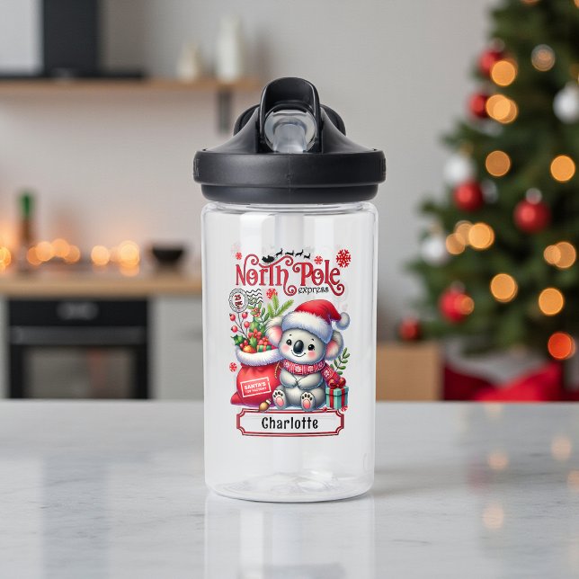Cute Koala Chirstmas Personalised Name Water Bottle (Creator Uploaded)