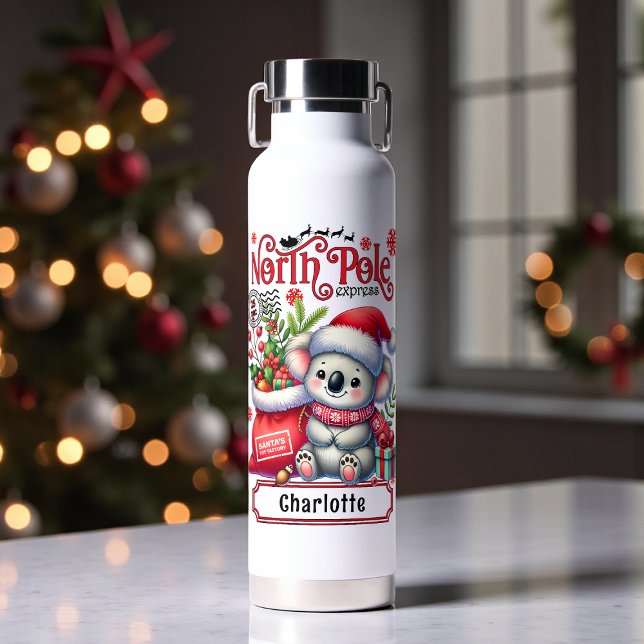 Cute Koala Chirstmas Personalised Name Water Bottle (Creator Uploaded)