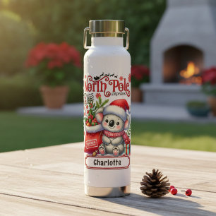 Cute Koala Chirstmas Personalised Name Water Bottle