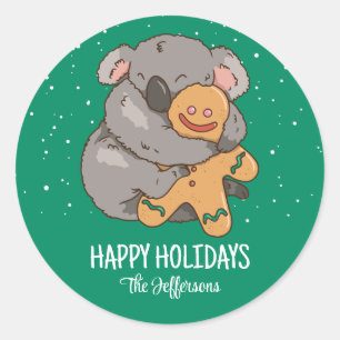 Cute Koala Christmas Animal Snowy Winter Holiday Classic Round Sticker