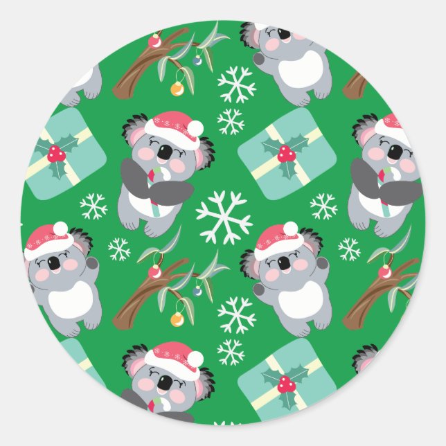 Cute Koala Christmas Classic Round Sticker (Front)