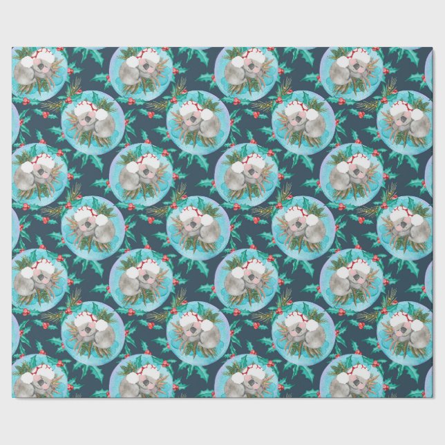 Cute Koala Christmas Dreamtime Blue Wrapping Paper (Seam)