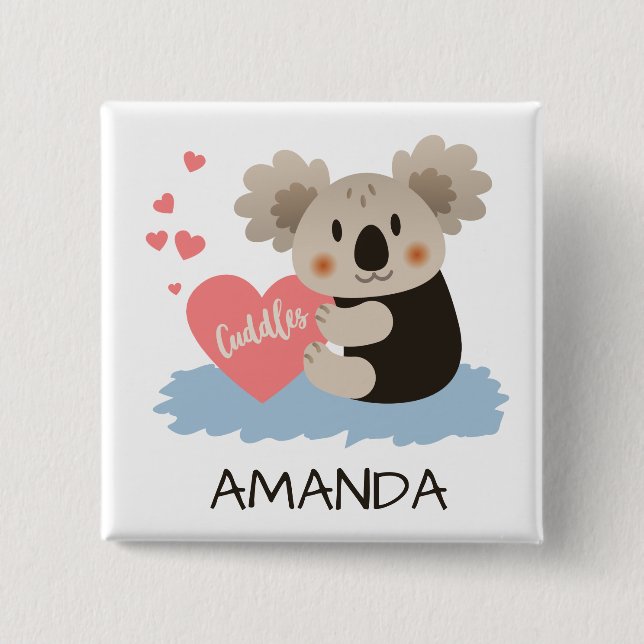 Cute Koala Cuddles ID386 15 Cm Square Badge (Front)