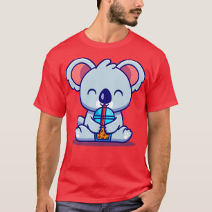 Cute Koala Drink Boba Milk Tea Cartoon T-Shirt