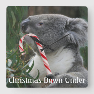 Cute Koala Eating Candy Cane Square Wall Clock