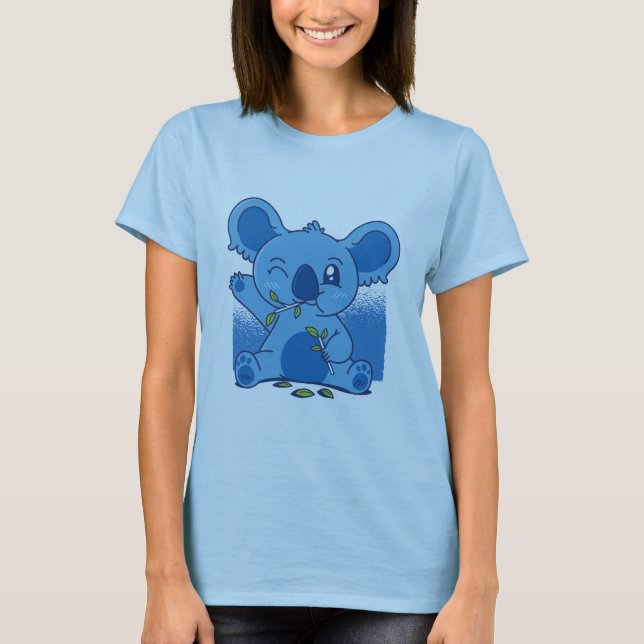 Cute Koala Eating Leaves T-Shirt (Front)