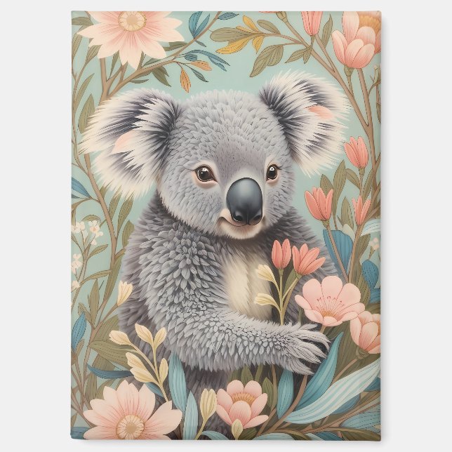 Cute Koala Elegant Pastel Floral Magnet (Front)