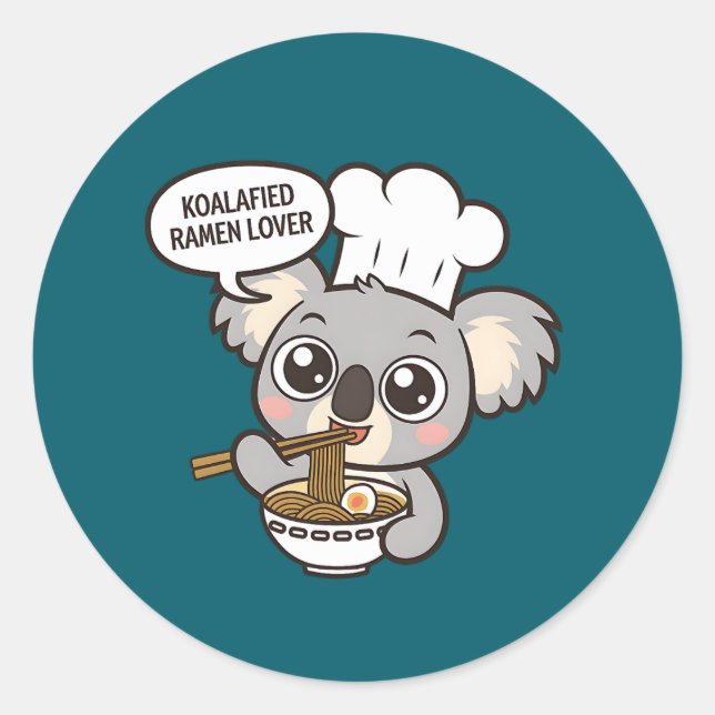 Cute Koala enjoying Ramen Classic Round Sticker (Front)