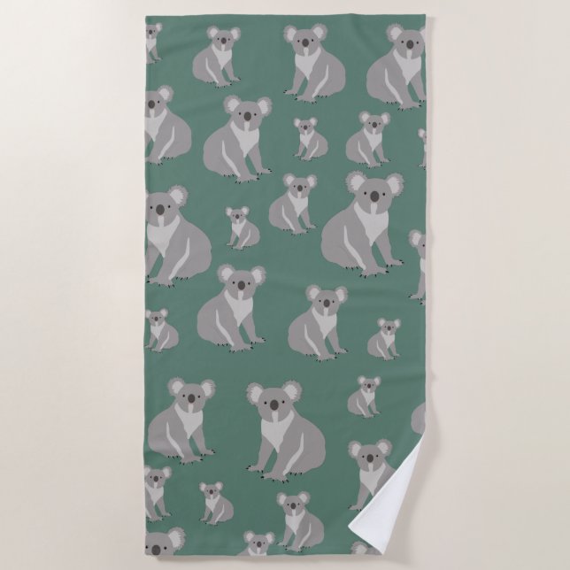 Cute Koala Eucalyptus Green Pattern  Beach Towel (Front)