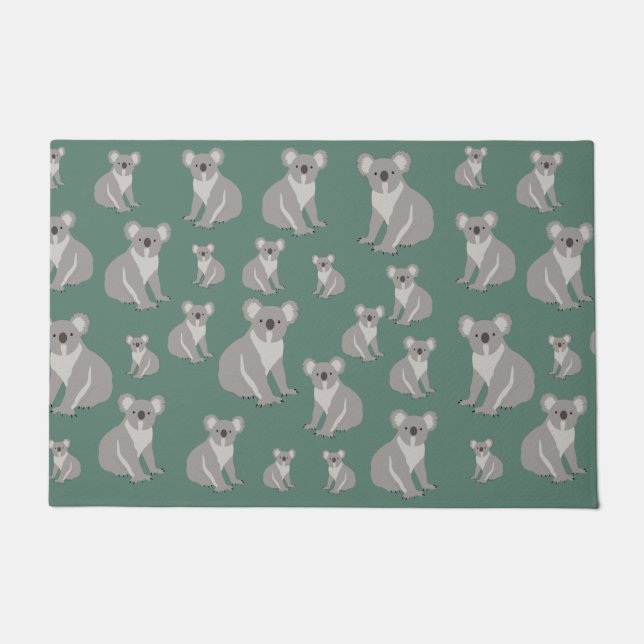Cute Koala Eucalyptus Green Pattern Doormat (Front)