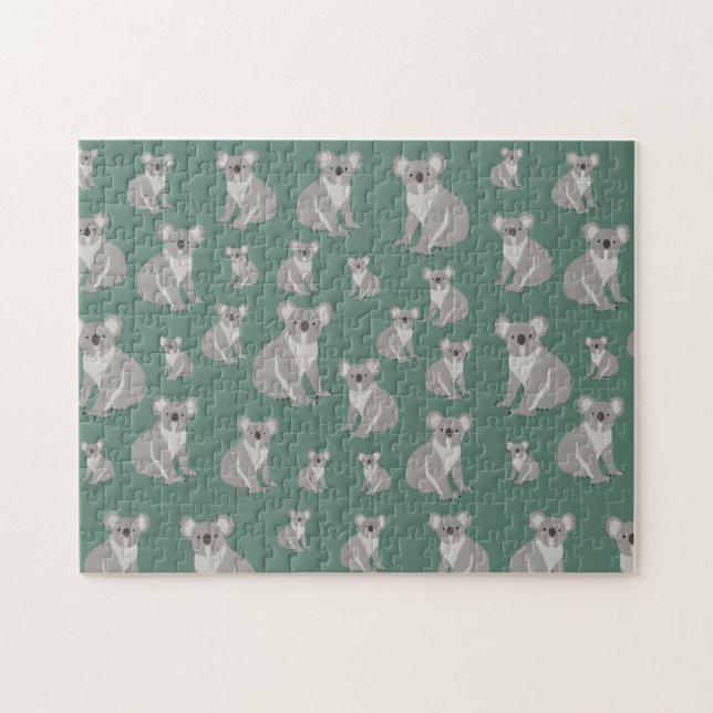 Cute Koala Eucalyptus Green Pattern  Jigsaw Puzzle (Horizontal)