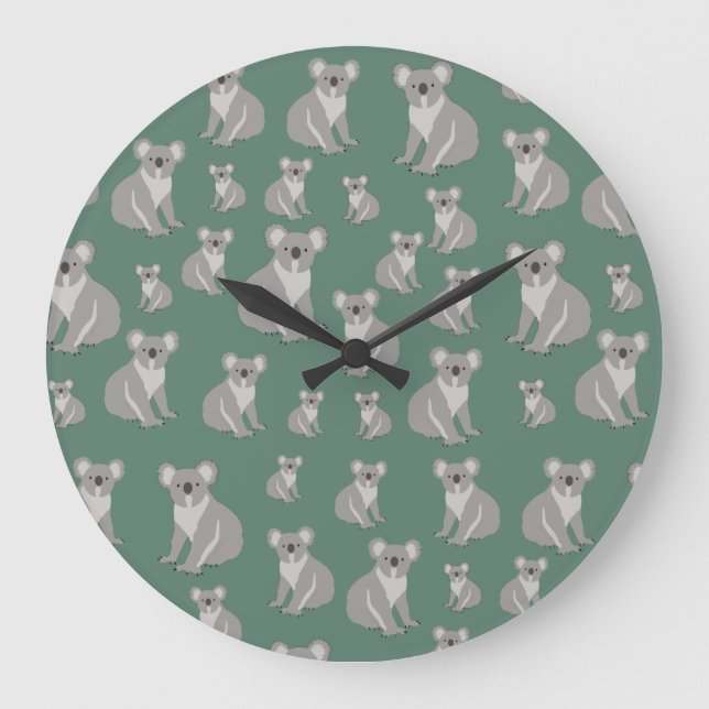 Cute Koala Eucalyptus Green Pattern   Large Clock (Front)