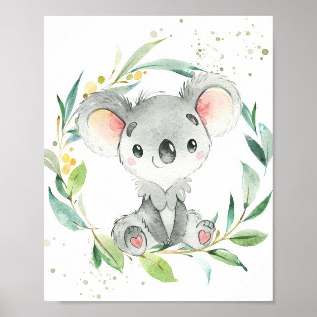Cute Koala Eucalyptus Greenery Kids Wall Art (Front)
