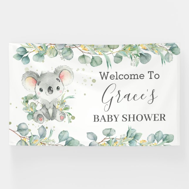 Cute Koala Eucalyptus Greenery Welcome Backdrop Banner (Horizontal)