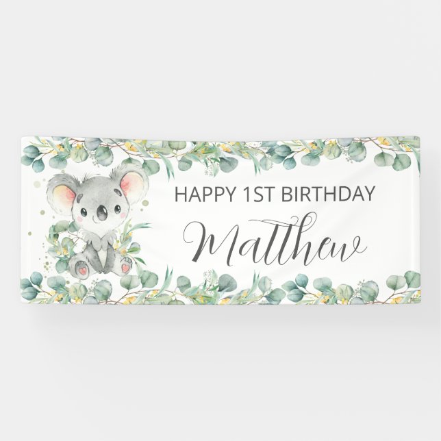 Cute Koala Eucalyptus Greenery Welcome Backdrop  Banner (Horizontal)