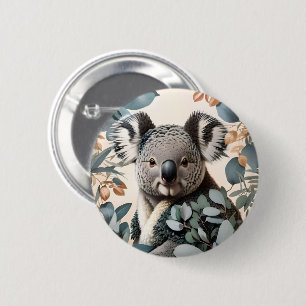 Cute Koala Eucalyptus Leaves 6 Cm Round Badge