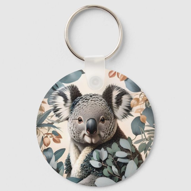Cute Koala Eucalyptus Leaves Key Ring (Front)