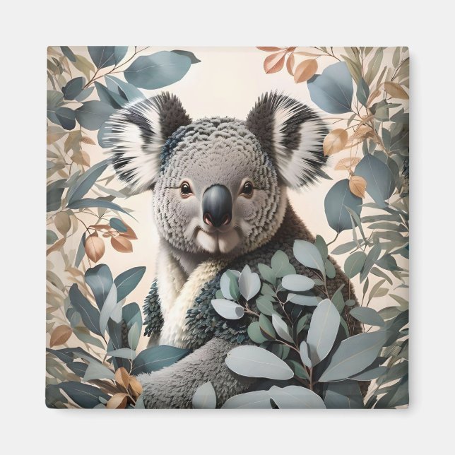 Cute Koala Eucalyptus Leaves Magnet (Front)