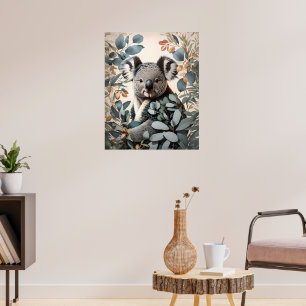 Cute Koala Eucalyptus Leaves Poster