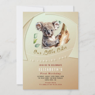 Cute Koala First Birthday Invitation