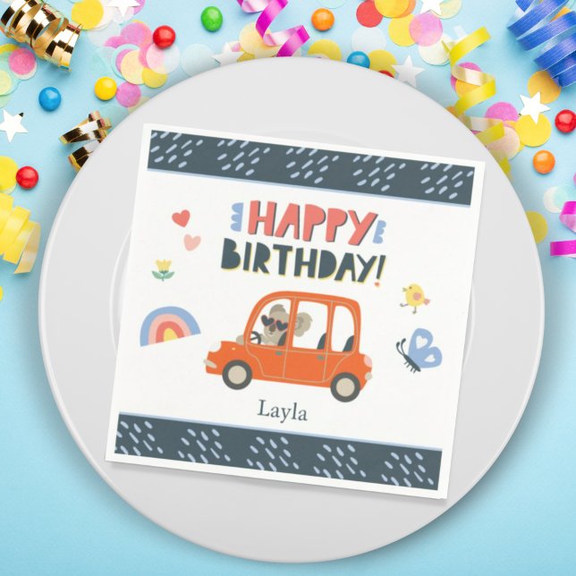 Cute Koala Girl First Name Happy Birthday Party Napkin (Creator Uploaded)
