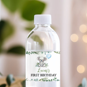Cute Koala Greenery Birthday Party Water Bottle Label
