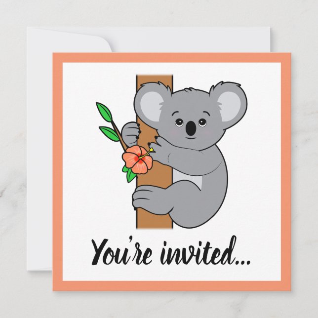 Cute Koala Happy Birthday Invitation (Front)