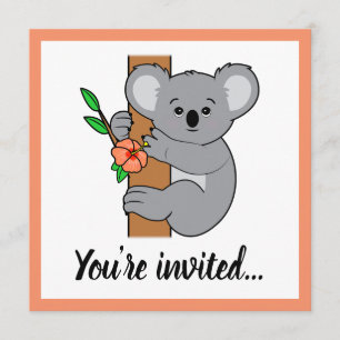 Cute Koala Happy Birthday Invitation