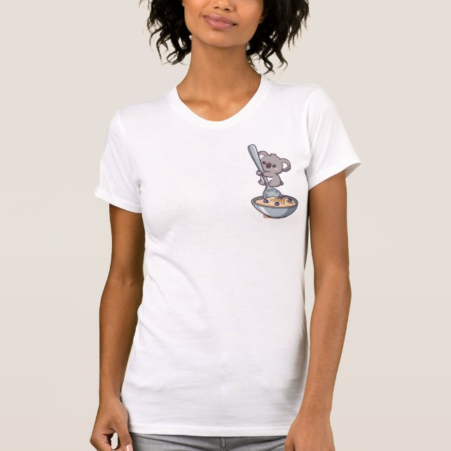 Cute Koala Hugging Giant Spoon in Oatmeal Bowl T-Shirt (Front)