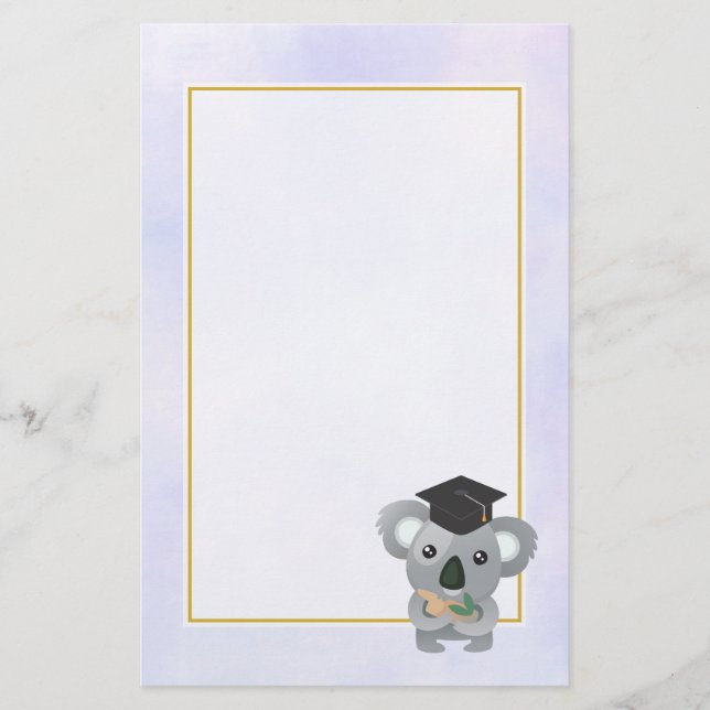 Cute Koala in a Black Graduation Cap Stationery (Front)