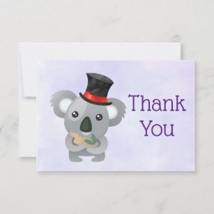 Cute Koala in a Black Top Hat Thank You Invitation