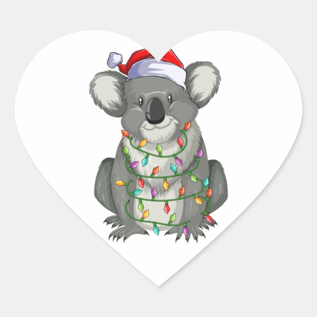 Cute koala in christmas lights heart sticker (Front)